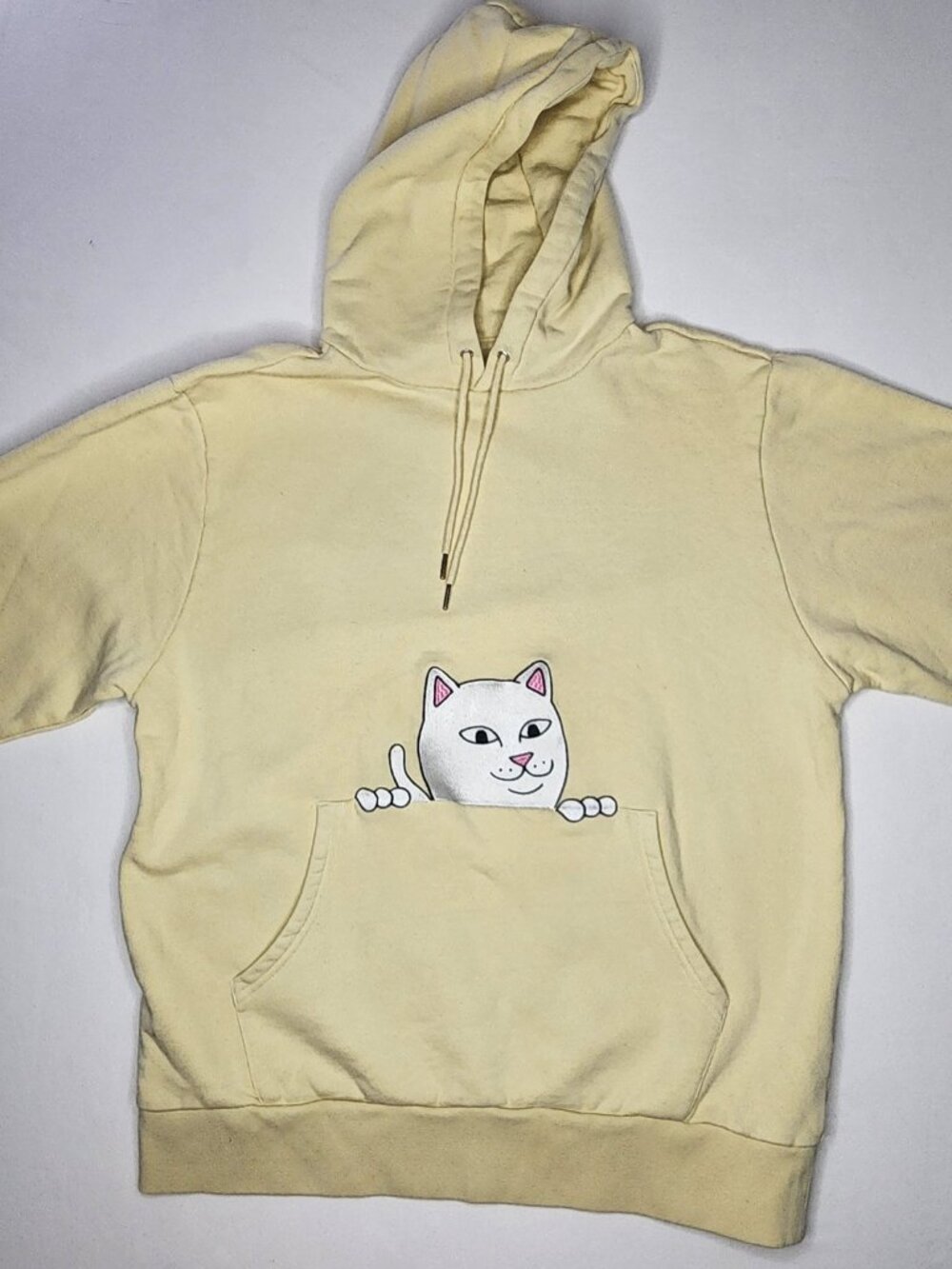 RIPNDIP Peeking Nermal Cat Hoodie Yellow, Size S Streetwear Skate Pullover